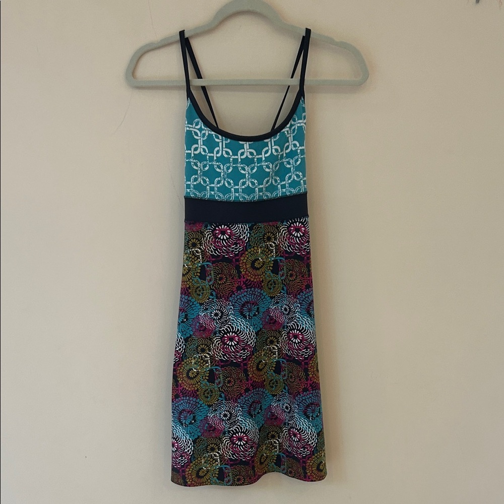 Sundress with built in bra and bright pattern